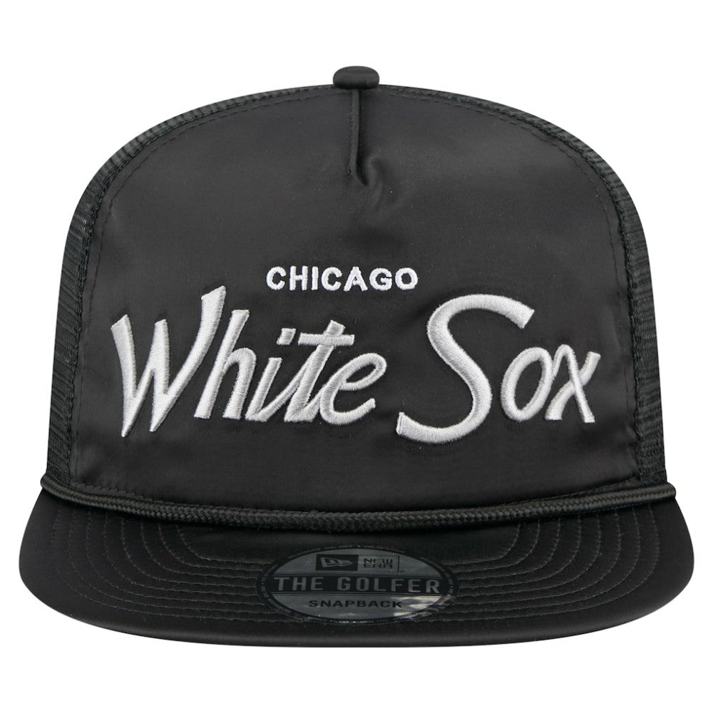 Chicago White Sox Retro Satin Script Golfer Adjustable Hat Black