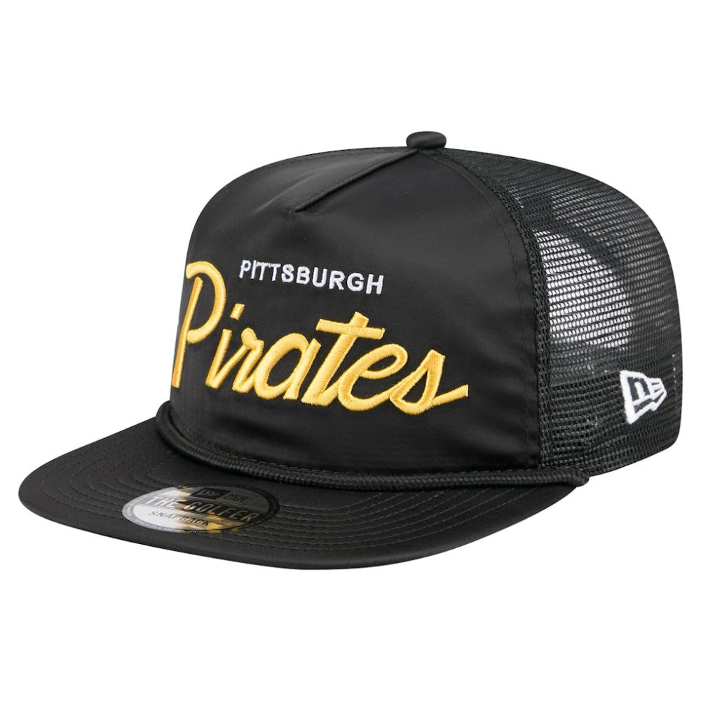 Pittsburgh Pirates Retro Satin Script Golfer Adjustable Hat Black