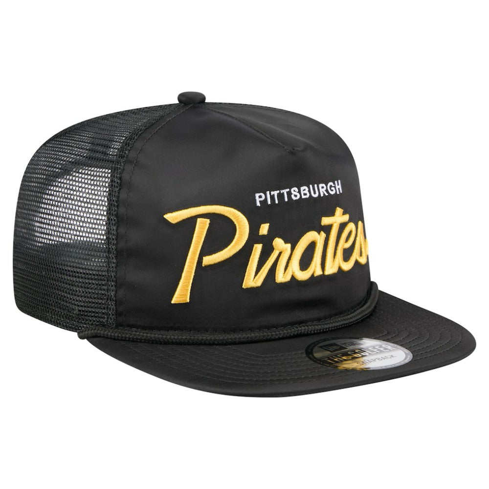 Pittsburgh Pirates Retro Satin Script Golfer Adjustable Hat Black