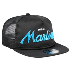 Miami Marlins Retro Satin Script Golfer Adjustable Hat Black