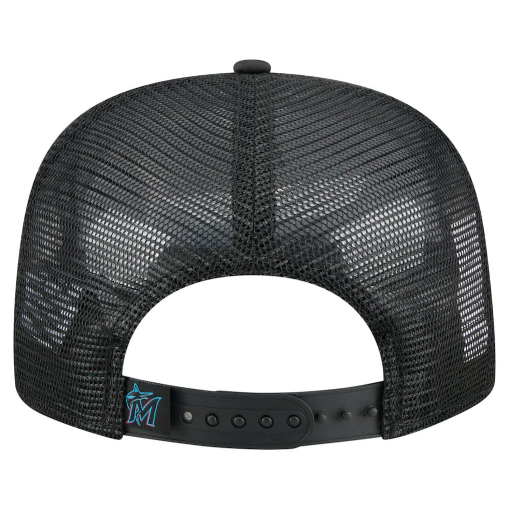 Miami Marlins Retro Satin Script Golfer Adjustable Hat Black