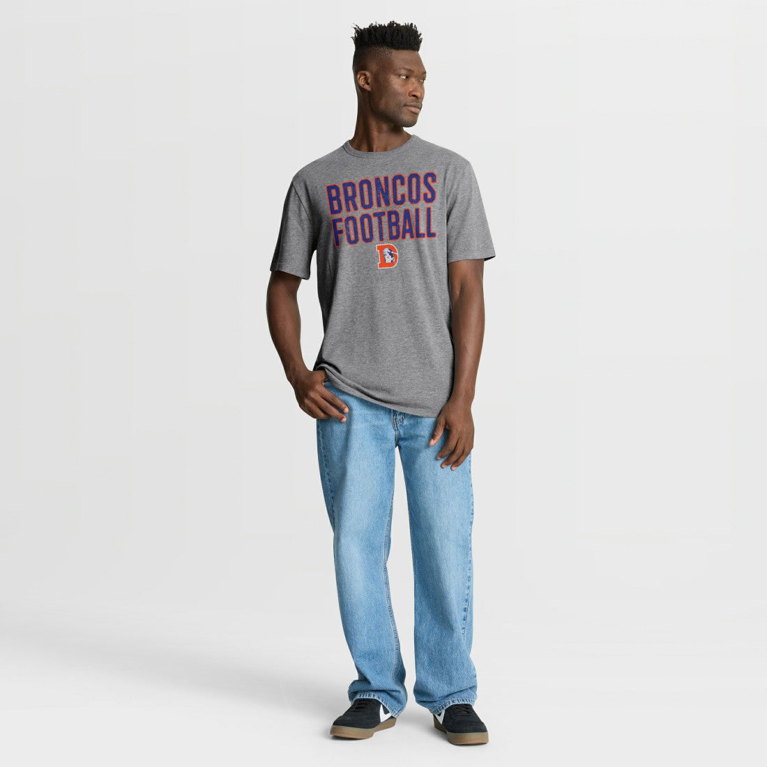 Denver Broncos First Down Tribute Tri-Blend T-Shirt - Heather Gray on sale