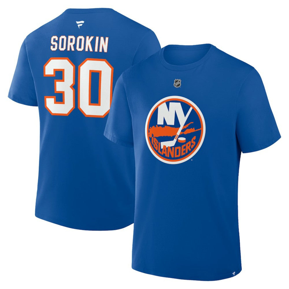 Ilya Sorokin New York Islanders Fanatics Authentic Stack Name & Number T-Shirt - Royal T-shirts