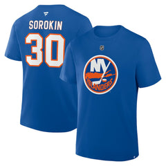Ilya Sorokin New York Islanders Fanatics Authentic Stack Name & Number T-Shirt - Royal T-shirts