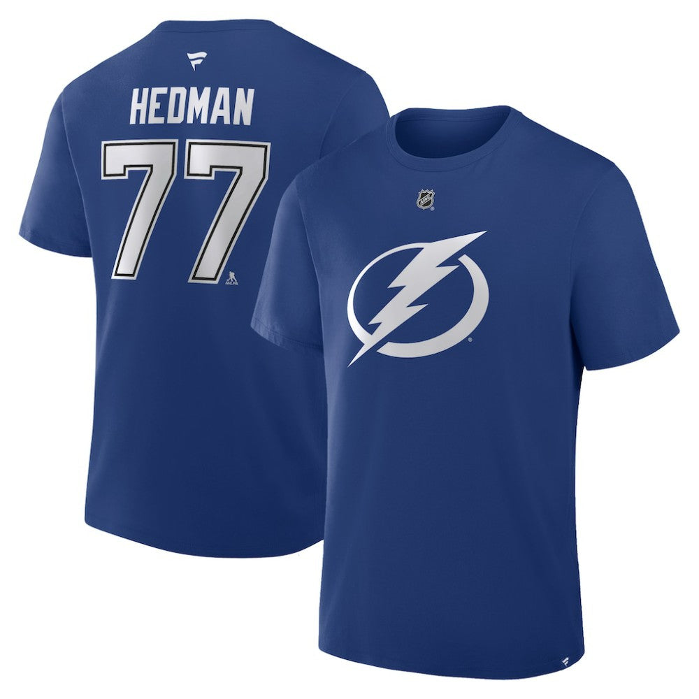 Victor Hedman Tampa Bay Lightning Fanatics Authentic Stack Name & Number T-Shirt - Blue T-shirts
