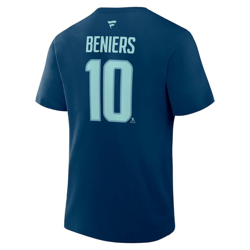Matty Beniers Seattle Kraken Fanatics Authentic Stack Name & Number T-Shirt - Navy T-shirts
