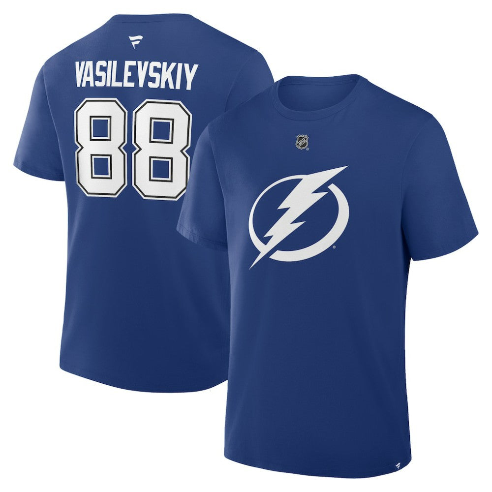 Andrei Vasilevskiy Tampa Bay Lightning Fanatics Authentic Stack Name & Number T-Shirt - Blue T-shirts