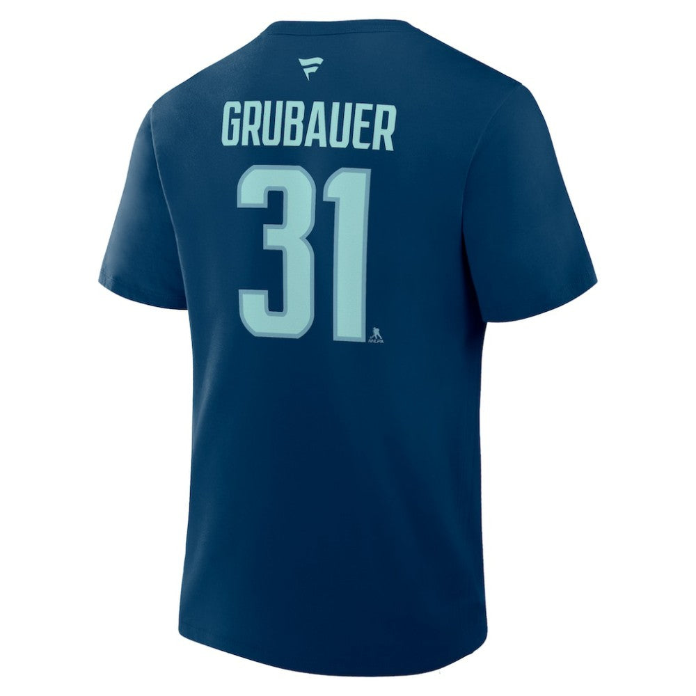 Philipp Grubauer Seattle Kraken Fanatics Authentic Stack Name & Number T-Shirt - Navy T-shirts