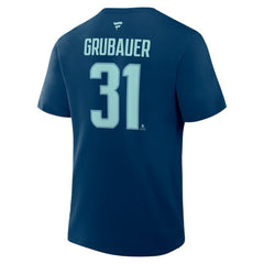 Philipp Grubauer Seattle Kraken Fanatics Authentic Stack Name & Number T-Shirt - Navy T-shirts