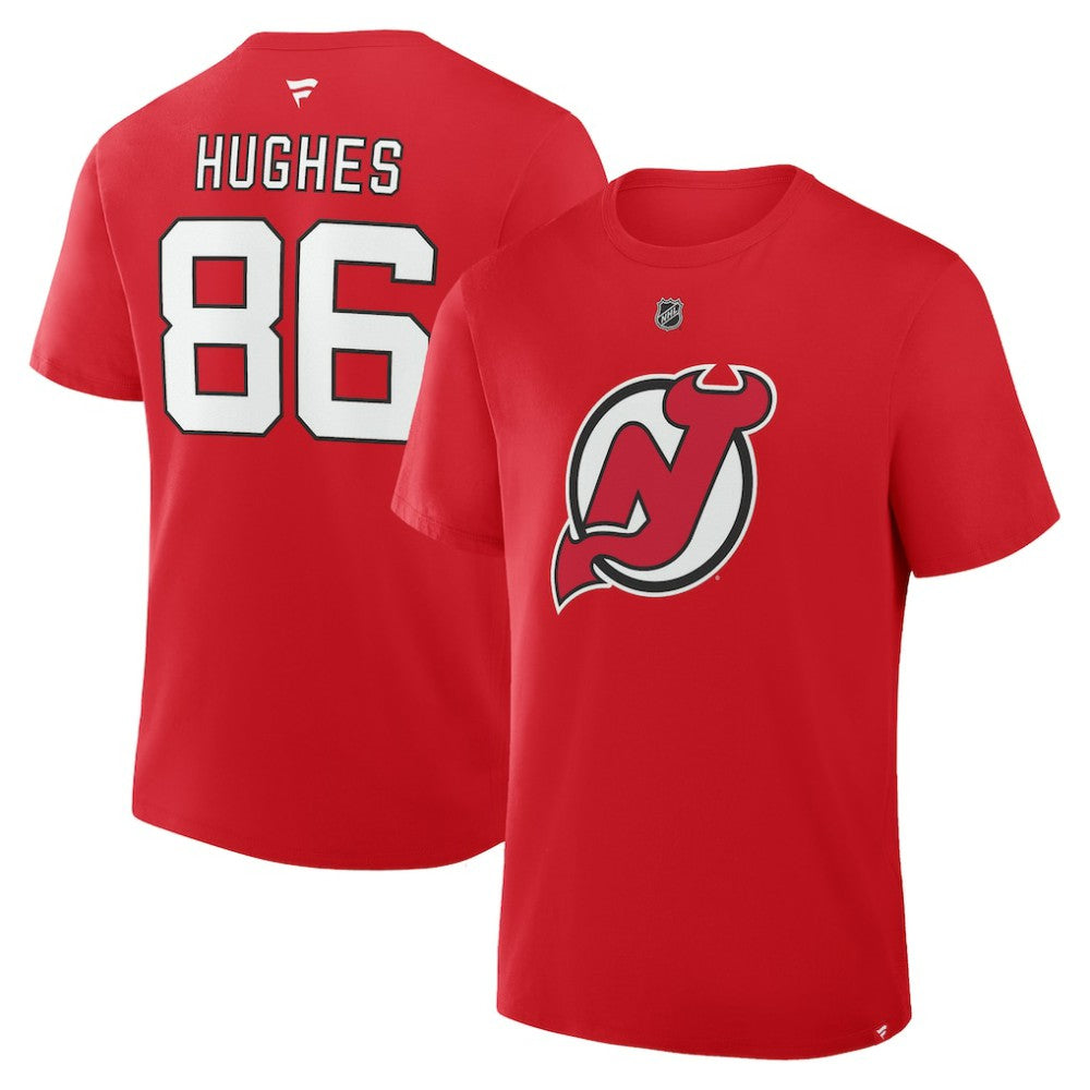 Jack Hughes New Jersey Devils Fanatics Authentic Stack Name & Number T-Shirt - Red T-shirts