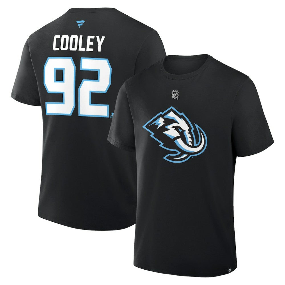 Logan Cooley Utah Mammoth Fanatics Authentic Stack Name & Number T-Shirt - Black T-shirts