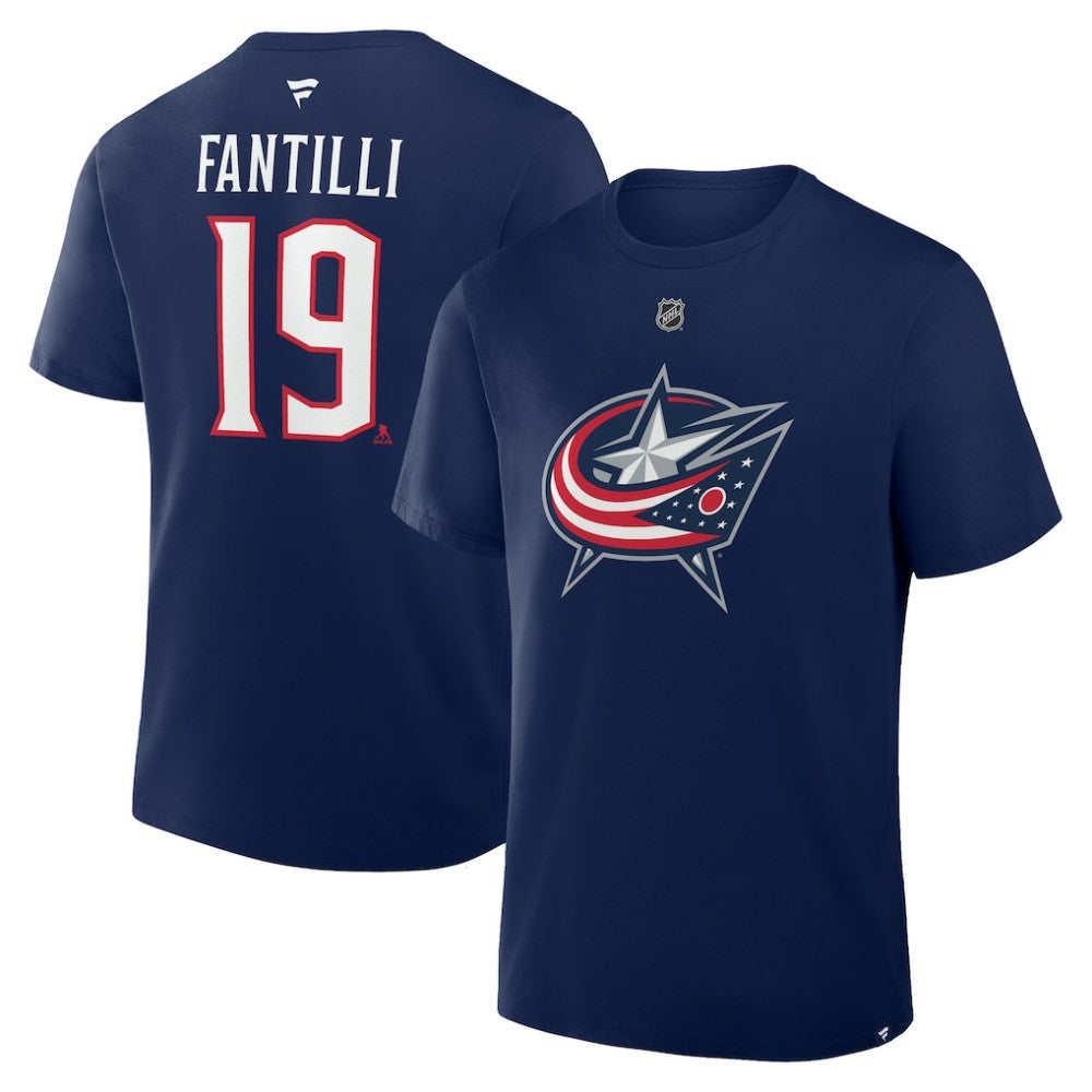 Adam Fantilli Columbus Blue Jackets Fanatics Authentic Stack Name & Number T-Shirt - Navy T-shirts