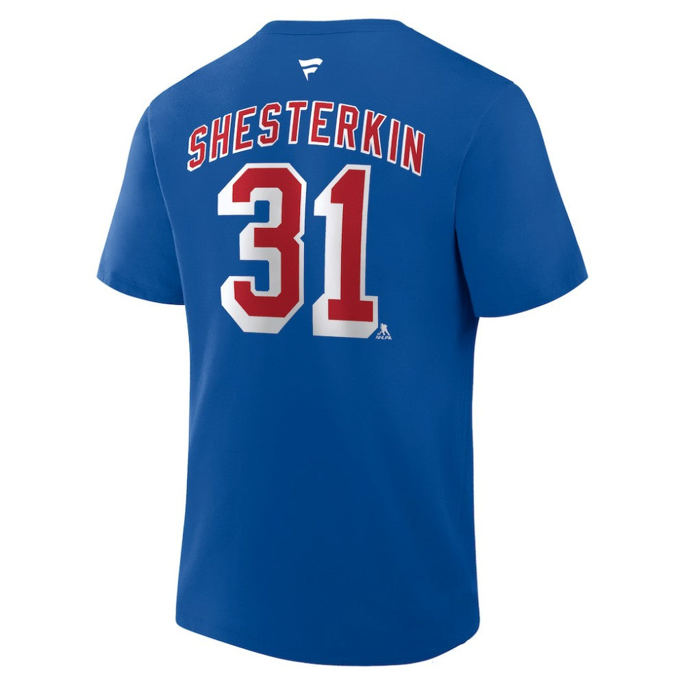 Igor Shesterkin New York Rangers Fanatics Authentic Stack Name & Number T-Shirt - Blue T-shirts
