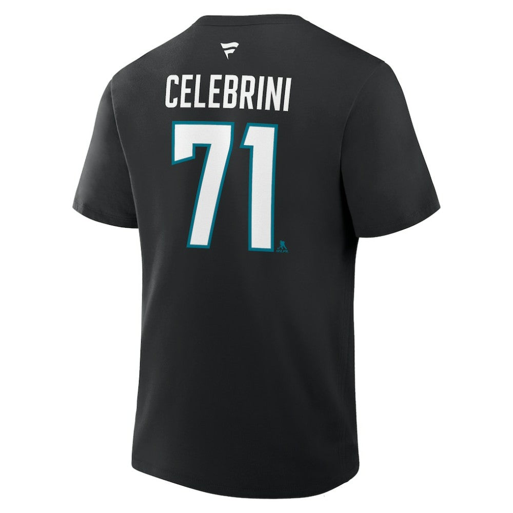 Macklin Celebrini San Jose Sharks Fanatics Authentic Stack Name & Number T-Shirt - Black T-shirts