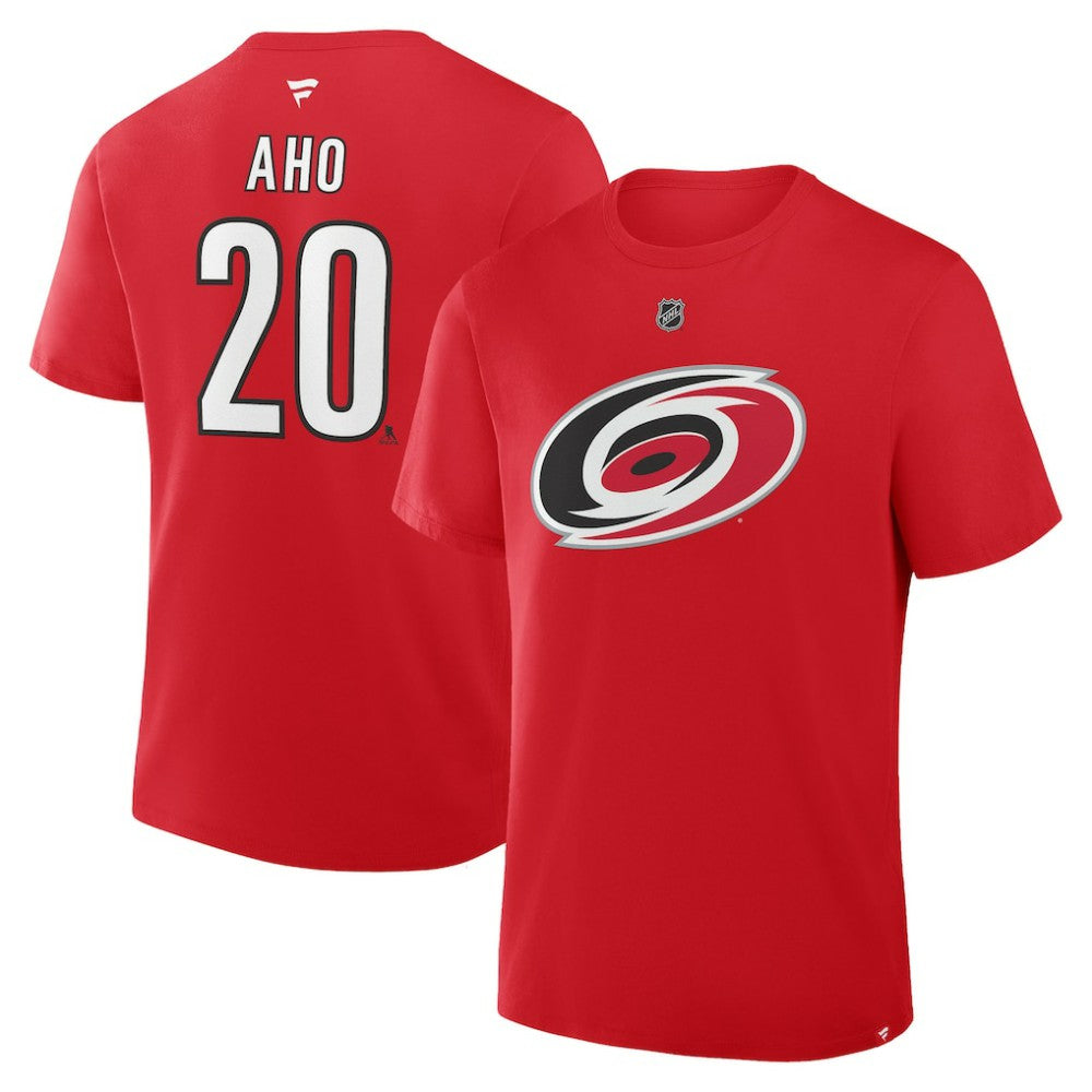 Sebastian Aho Carolina Hurricanes Fanatics Authentic Stack Name & Number T-Shirt - Red T-shirts