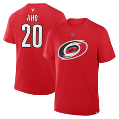 Sebastian Aho Carolina Hurricanes Fanatics Authentic Stack Name & Number T-Shirt - Red T-shirts