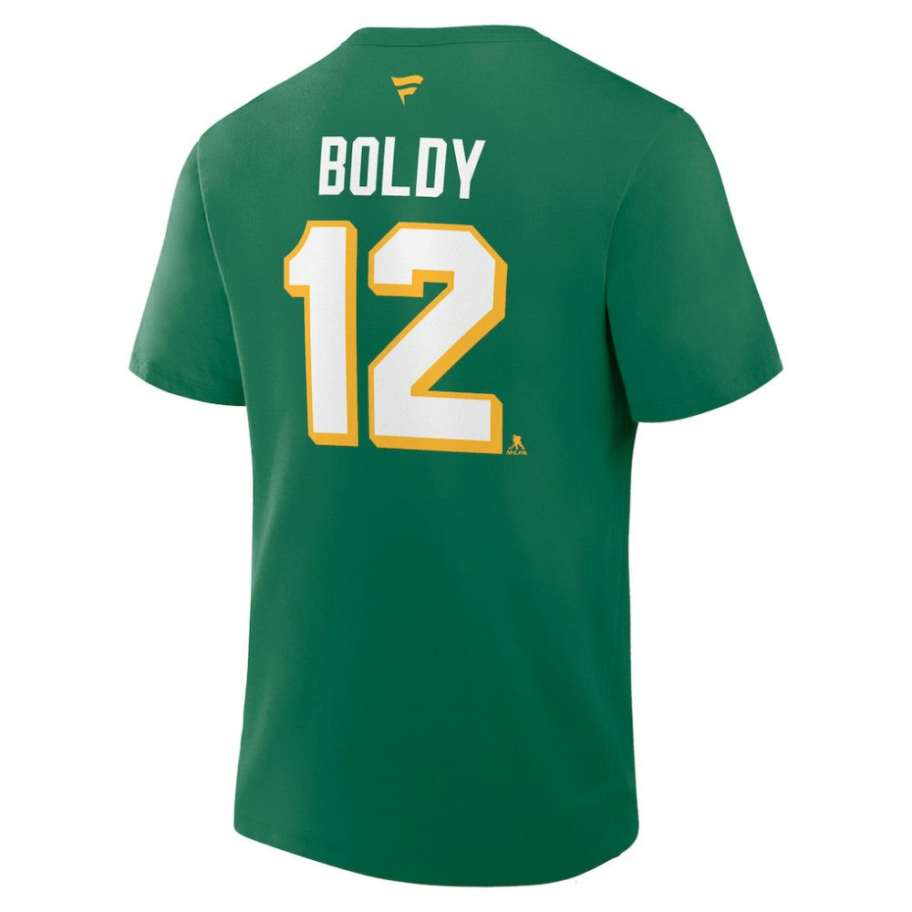 Matthew Boldy Minnesota Wild Fanatics Authentic Stack Name & Number T-Shirt - Kelly Green T-shirts