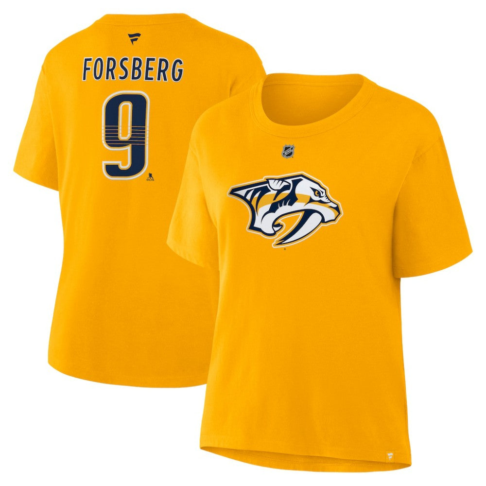 Filip Forsberg Nashville Predators Fanatics Women's Authentic Stack Name & Number T-Shirt - Gold T-shirts