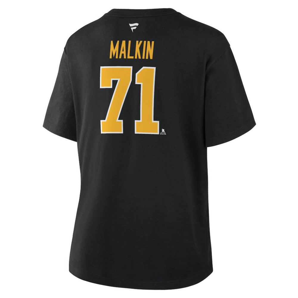 Evgeni Malkin Pittsburgh Penguins Fanatics Women's Authentic Stack Name & Number T-Shirt - Black T-shirts