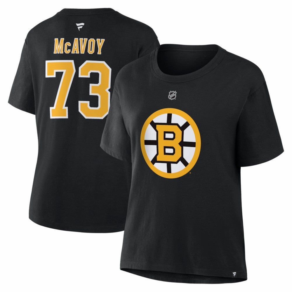 Charlie McAvoy Boston Bruins Fanatics Women's Authentic Stack Name & Number T-Shirt - Black T-shirts