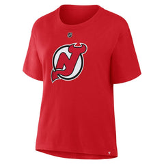 Jack Hughes New Jersey Devils Fanatics Women's Authentic Stack Name & Number T-Shirt - Red T-shirts