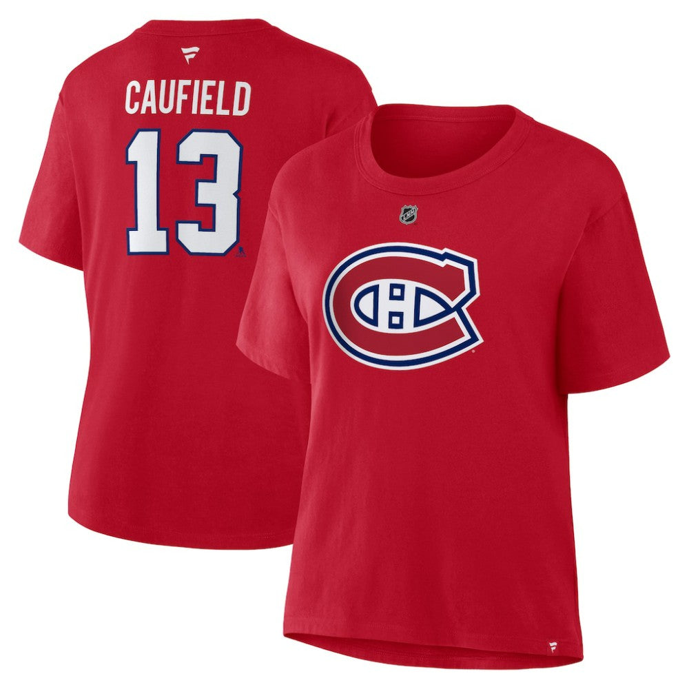 Cole Caufield Montreal Canadiens Fanatics Women's Authentic Stack Name & Number T-Shirt - Red T-shirts