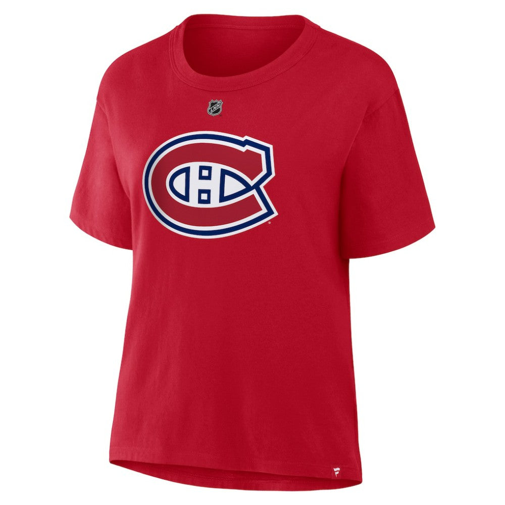 Cole Caufield Montreal Canadiens Fanatics Women's Authentic Stack Name & Number T-Shirt - Red T-shirts