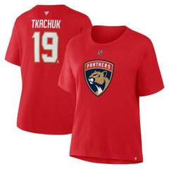 Matthew Tkachuk Florida Panthers Fanatics Women's Authentic Stack Name & Number T-Shirt - Red T-shirts
