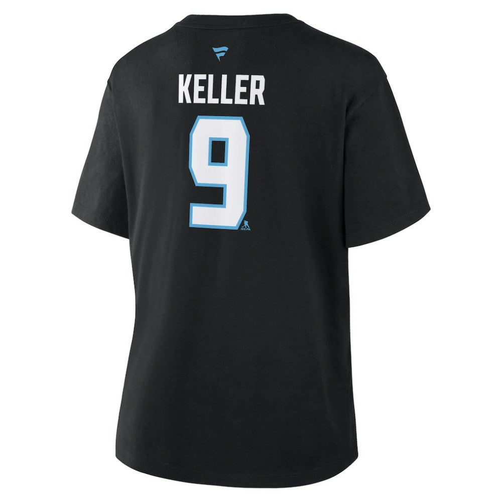 Clayton Keller Utah Mammoth Fanatics Women's Authentic Stack Name & Number T-Shirt - Black T-shirts