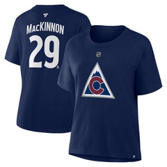 Nathan MacKinnon Colorado Avalanche Fanatics Women's Authentic Stack Name & Number T-Shirt - Navy T-shirts