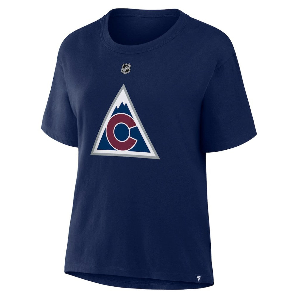Nathan MacKinnon Colorado Avalanche Fanatics Women's Authentic Stack Name & Number T-Shirt - Navy T-shirts