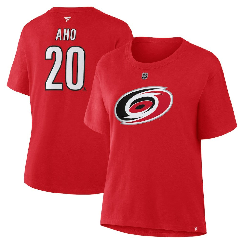 Sebastian Aho Carolina Hurricanes Fanatics Women's Authentic Stack Name & Number T-Shirt - Red T-shirts