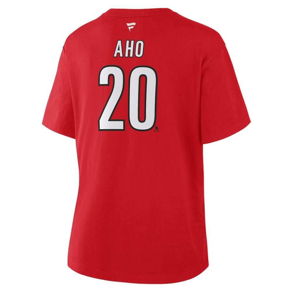 Sebastian Aho Carolina Hurricanes Fanatics Women's Authentic Stack Name & Number T-Shirt - Red T-shirts
