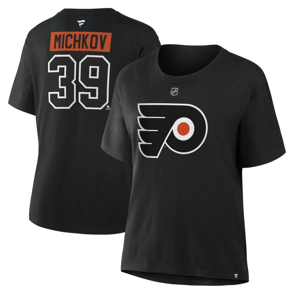 Matvei Michkov Philadelphia Flyers Fanatics Women's Authentic Stack Name & Number T-Shirt - Black T-shirts