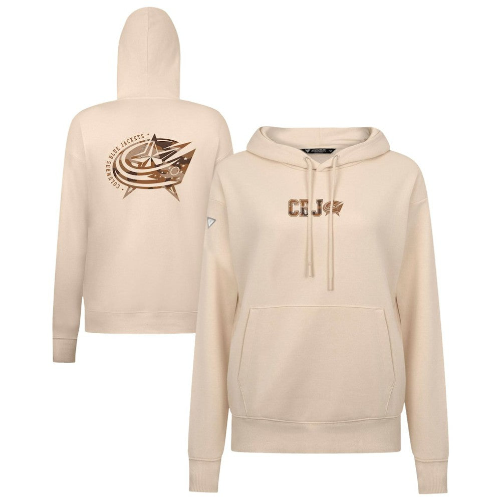 Columbus Blue Jackets Levelwear Women's Desert Camo Adorn Battalion Pullover Hoodie - Khaki Hoodies