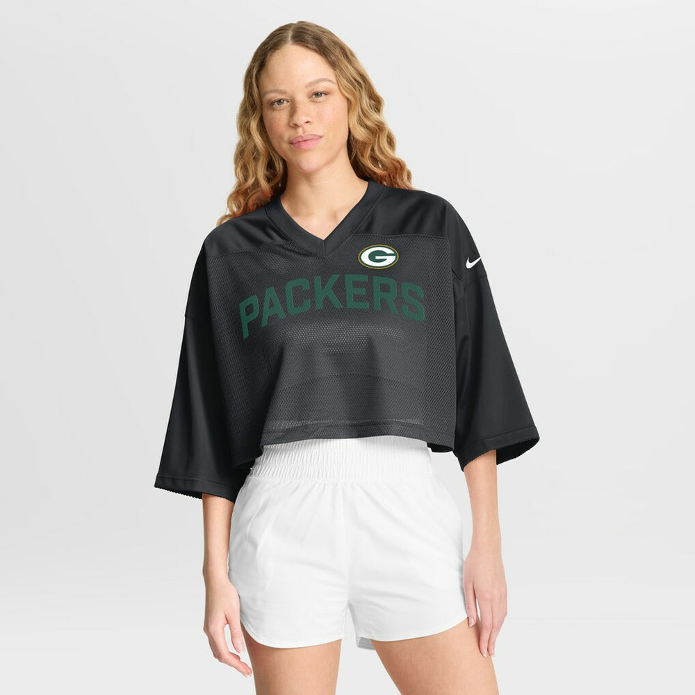 Green Bay Packers Women's Primetime Cropped Mesh Dri-FIT Fashion Jersey - Black on sale