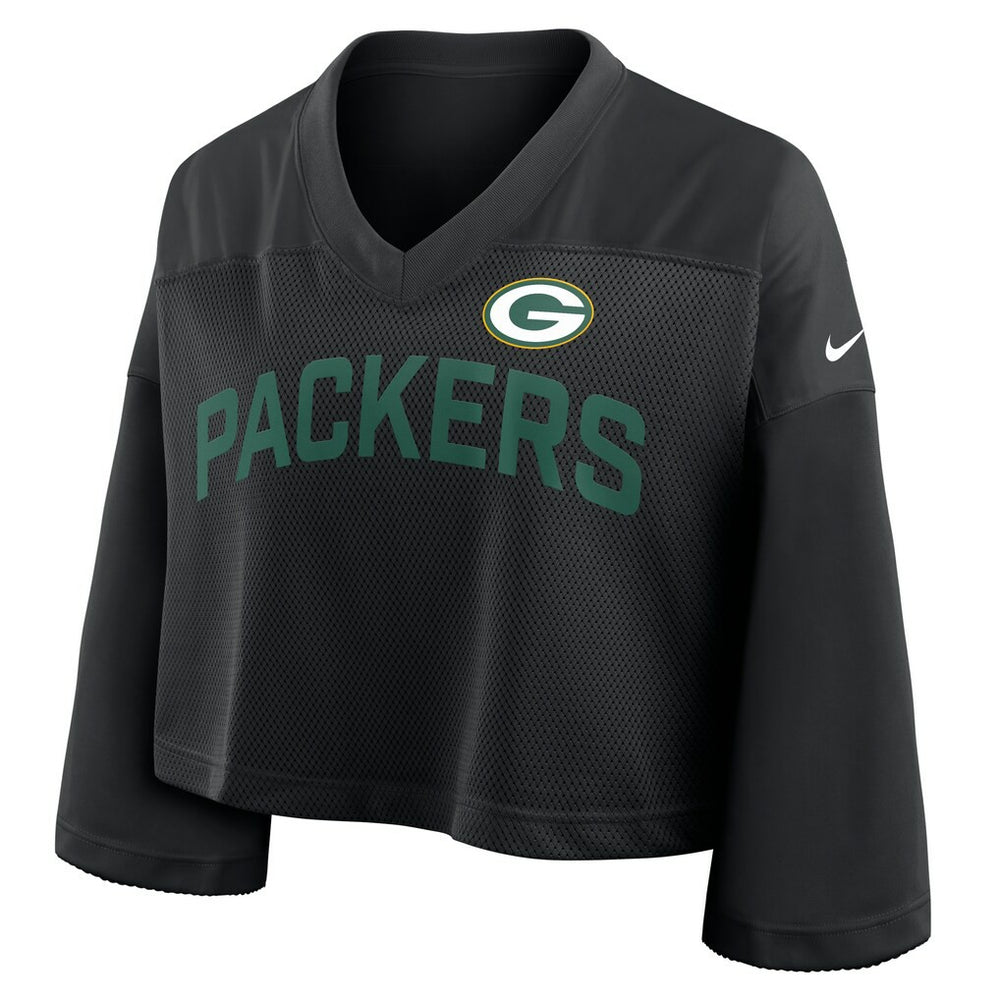 Green Bay Packers Women's Primetime Cropped Mesh Dri-FIT Fashion Jersey - Black on sale