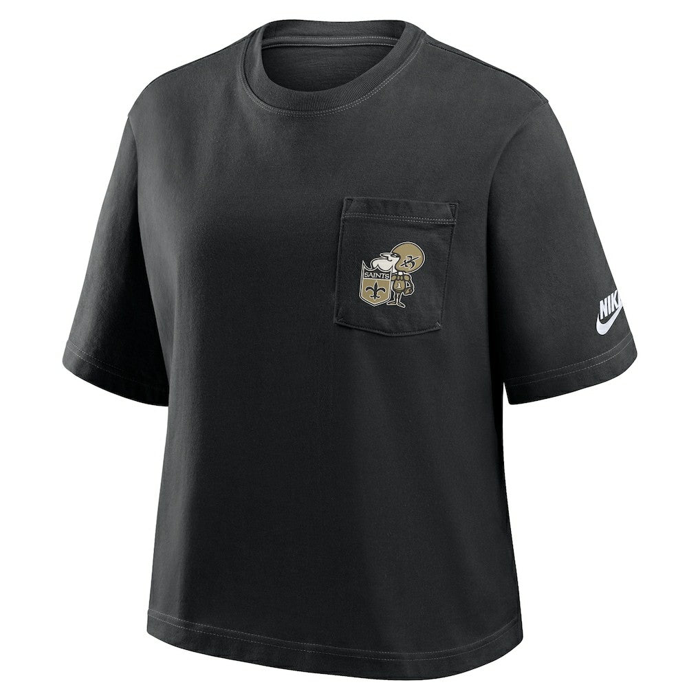 New Orleans Saints Women's Rewind Pocket Boxy T-Shirt - Black sale