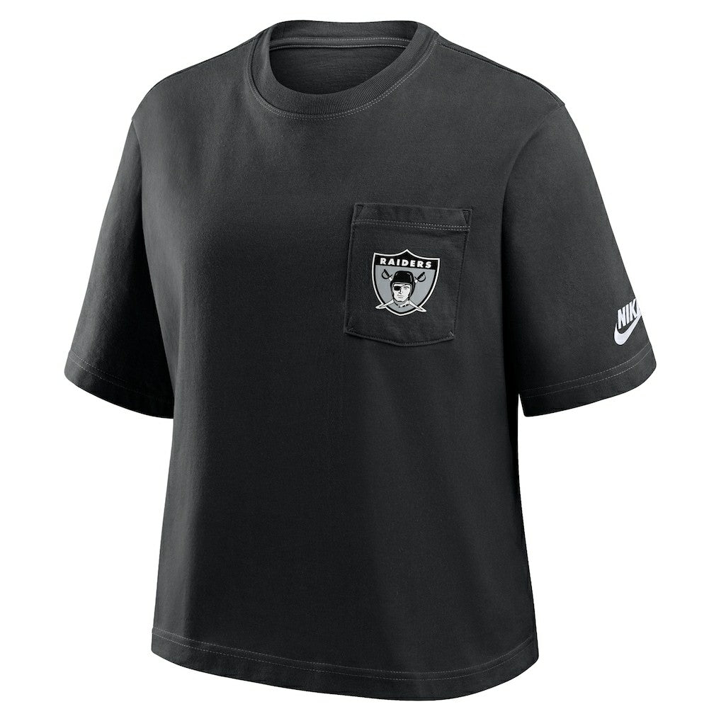 Las Vegas Raiders Women's Rewind Pocket Boxy T-Shirt - Black on sale