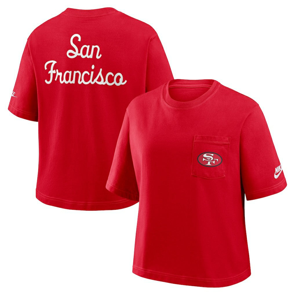 San Francisco 49ers Women's Rewind Pocket Boxy T-Shirt - Scarlet online