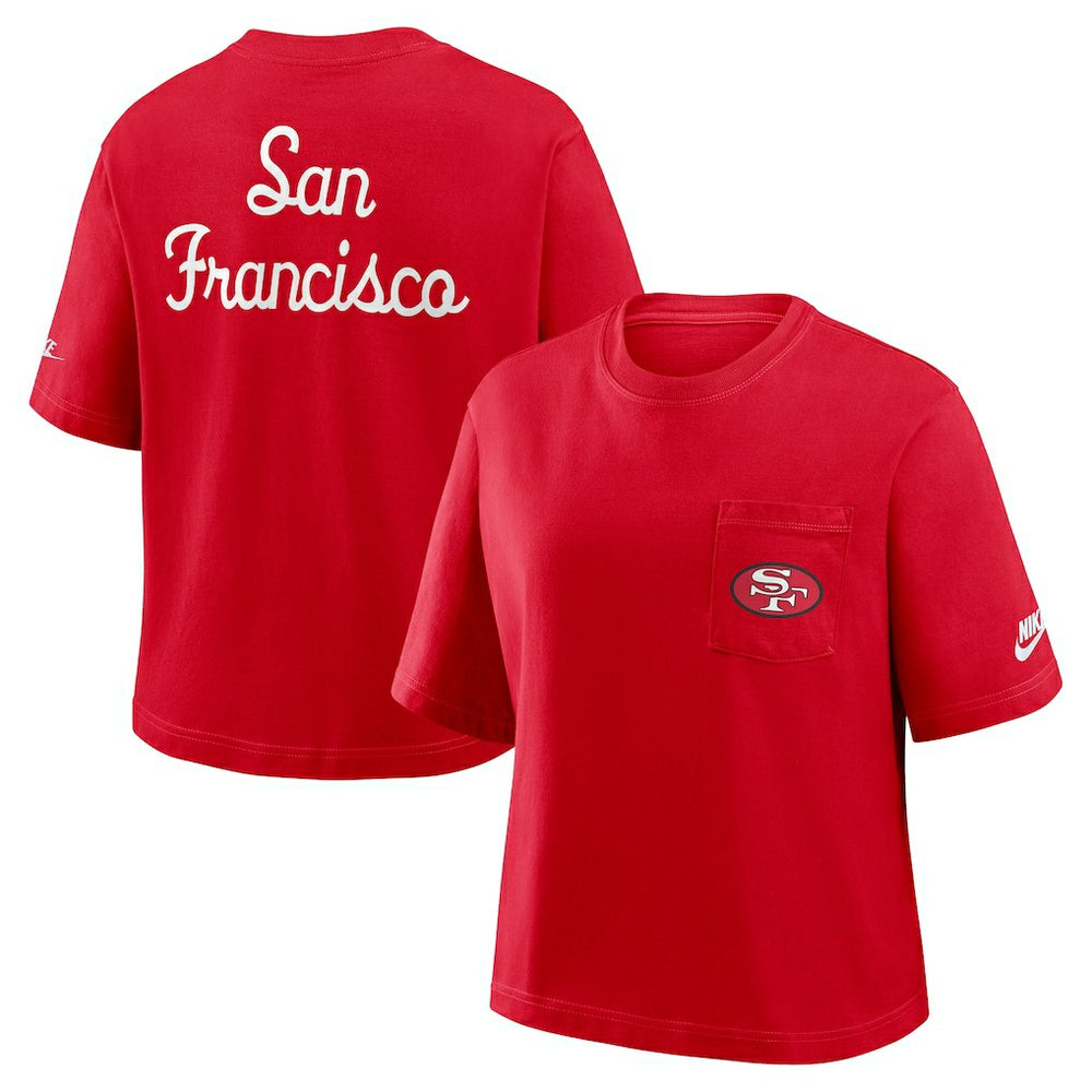 San Francisco 49ers Women's Rewind Pocket Boxy T-Shirt - Scarlet online