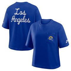 Los Angeles Rams Women's Rewind Pocket Boxy T-Shirt - Royal cheap