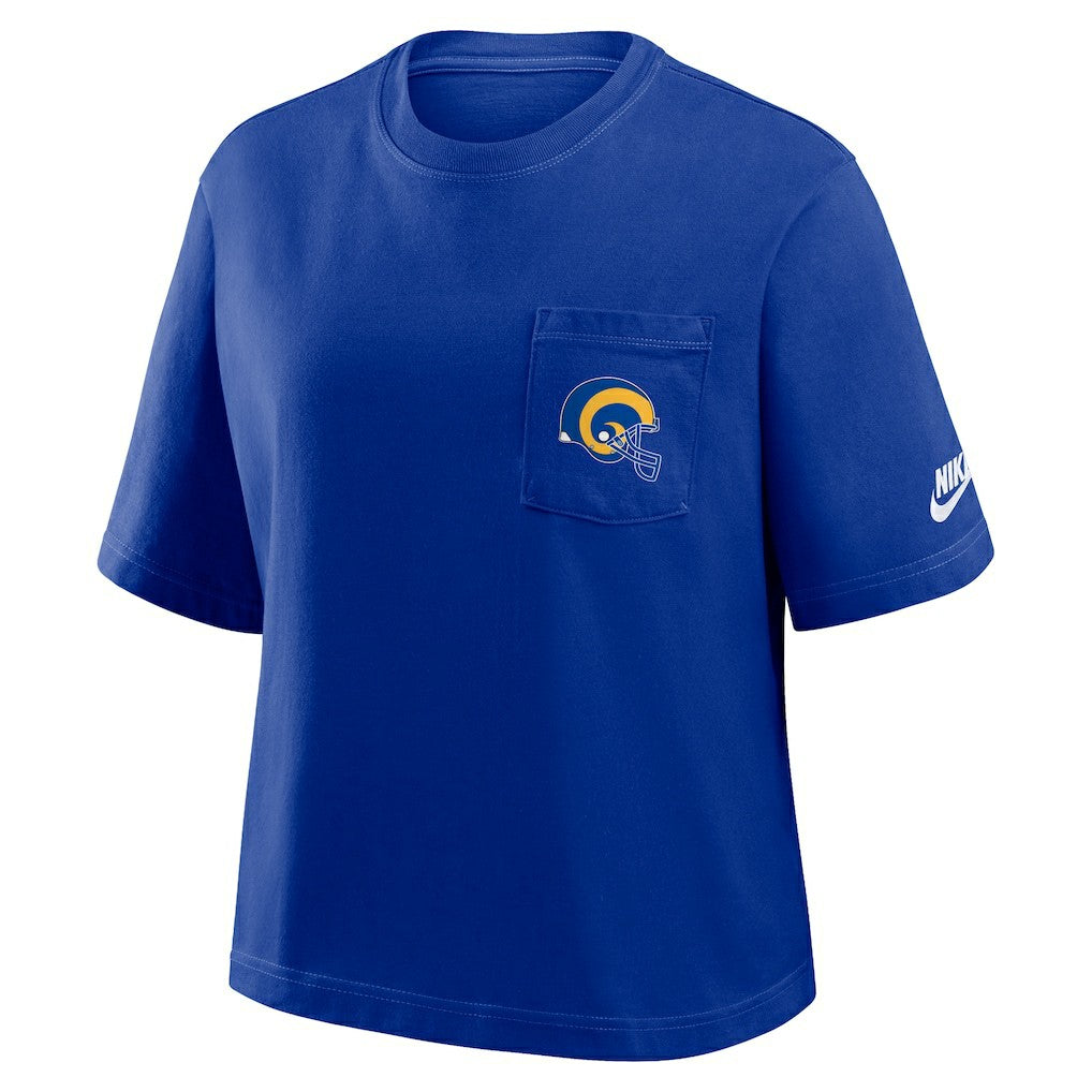 Los Angeles Rams Women's Rewind Pocket Boxy T-Shirt - Royal cheap