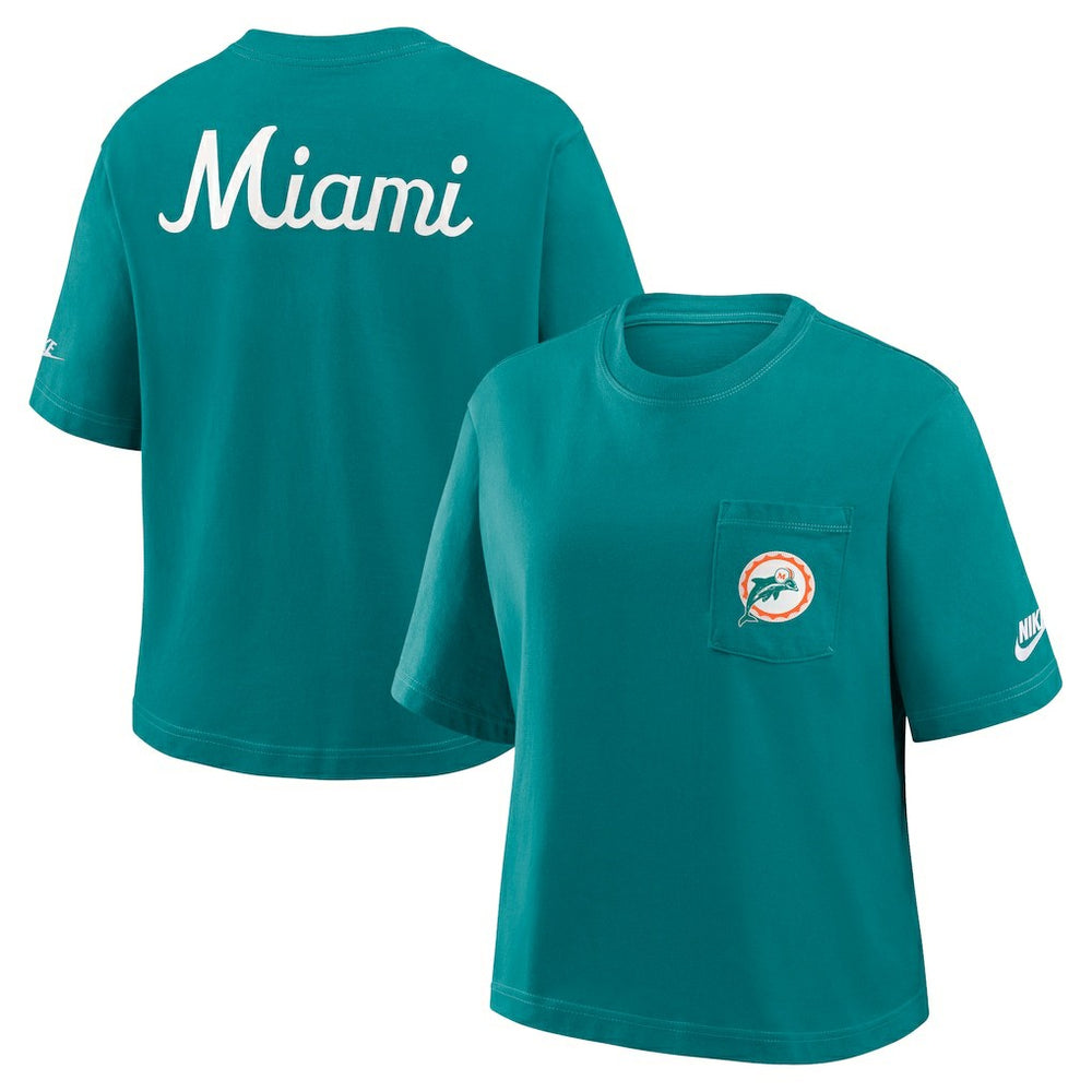 Miami Dolphins Women's Rewind Pocket Boxy T-Shirt - Aqua for sale