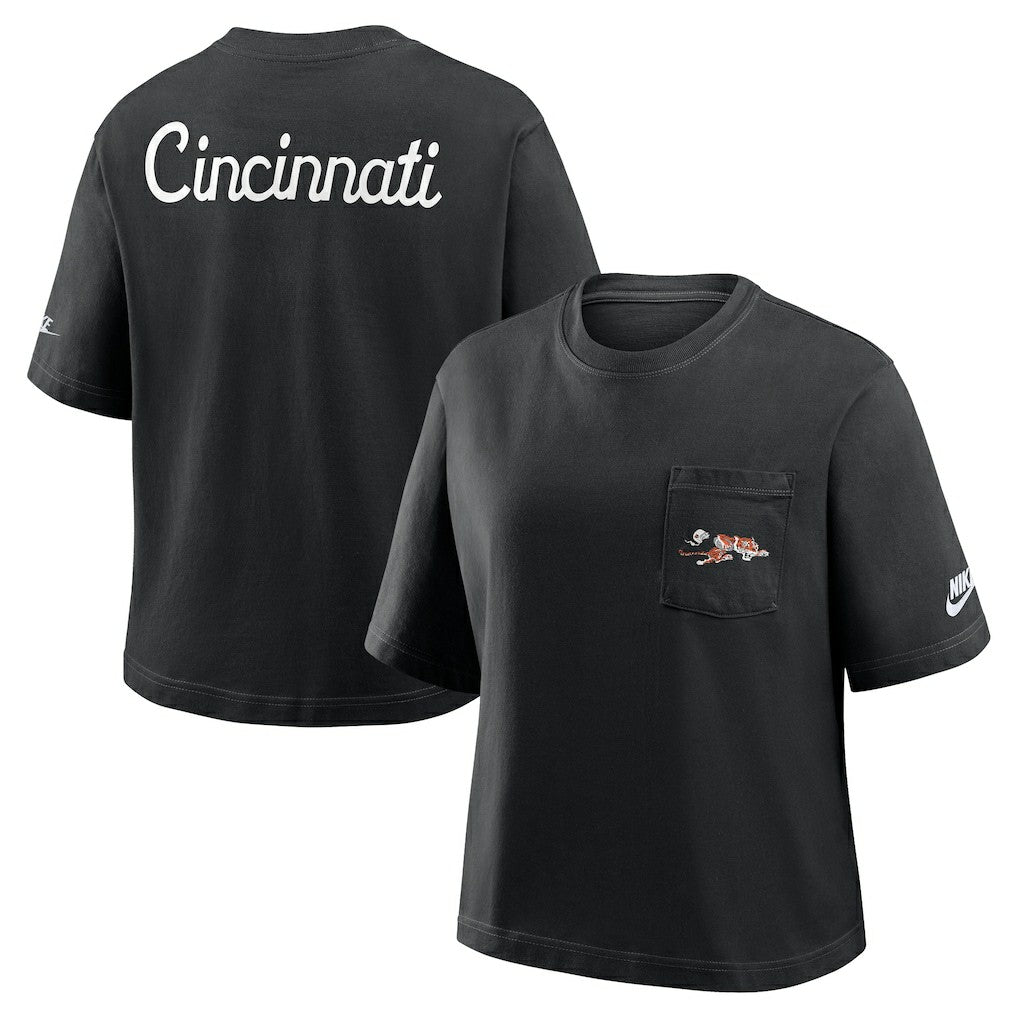Cincinnati Bengals Women's Rewind Pocket Boxy T-Shirt - Black for sale