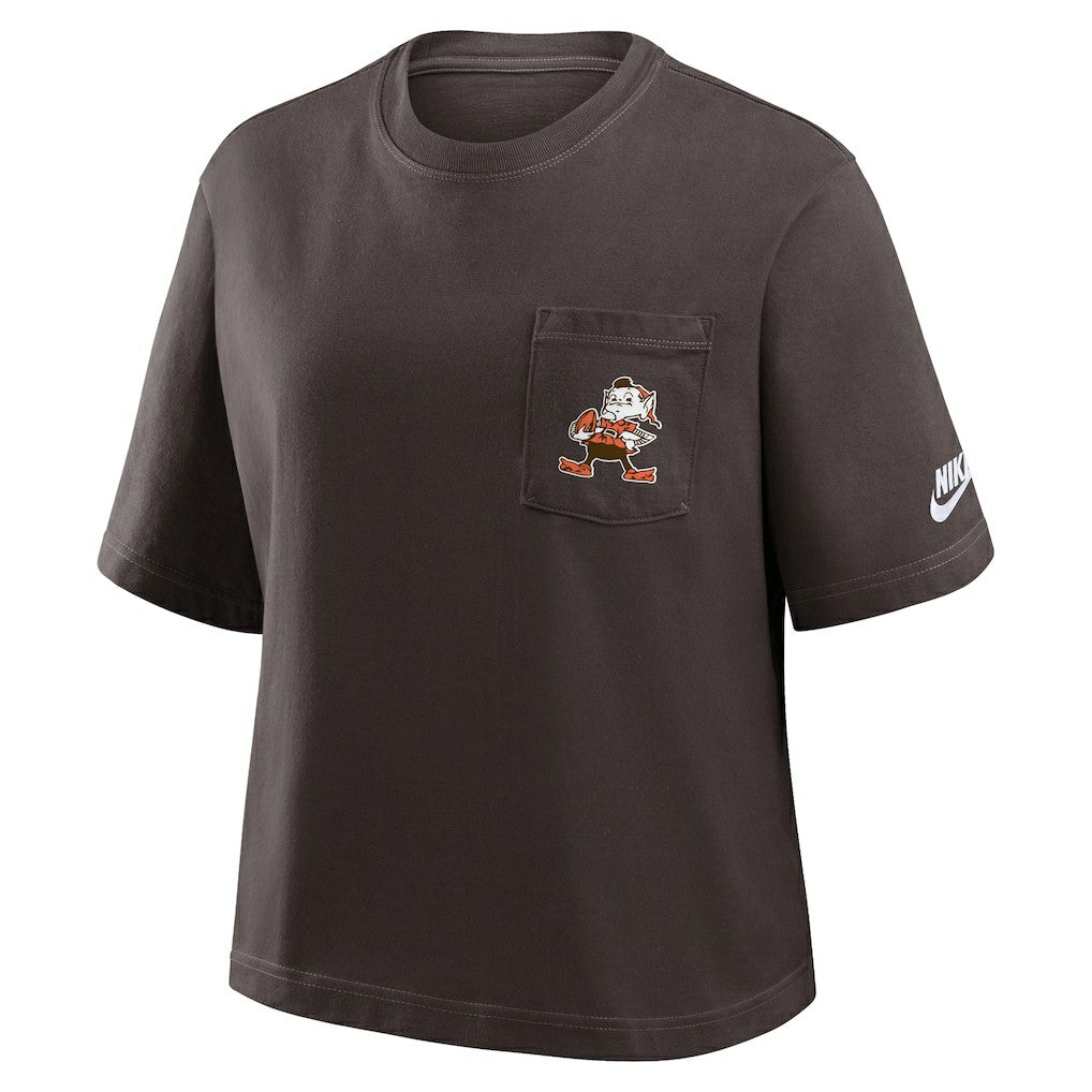 Cleveland Browns Women's Rewind Pocket Boxy T-Shirt - Brown cheap