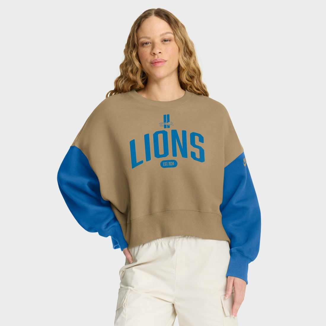 Detroit Lions Women's Oversized Rewind Pullover Sweatshirt - Tan outlet