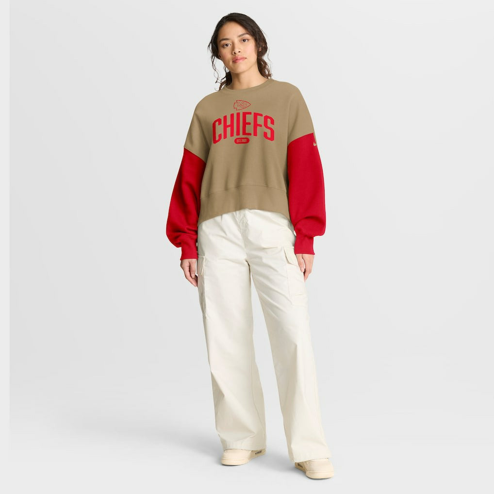 Kansas City Chiefs Women's Oversized Rewind Pullover Sweatshirt - Tan outlet