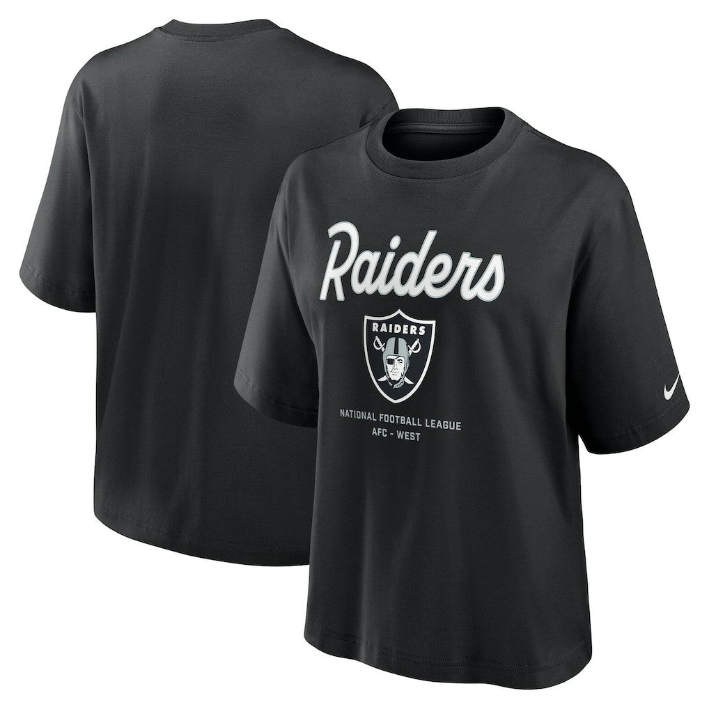 Las Vegas Raiders Women's Essential Script Relaxed Boxy T-Shirt - Black discount