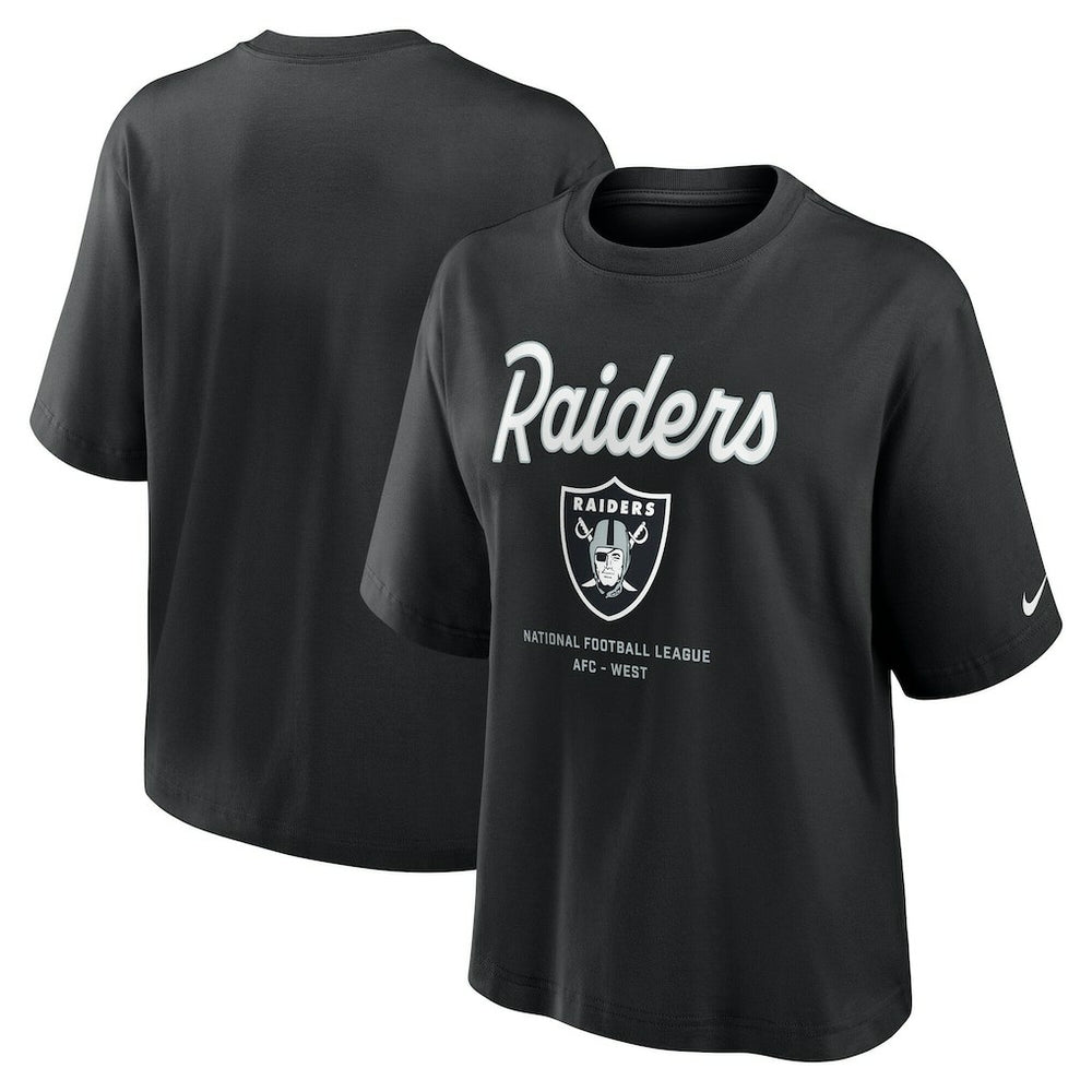 Las Vegas Raiders Women's Essential Script Relaxed Boxy T-Shirt - Black discount